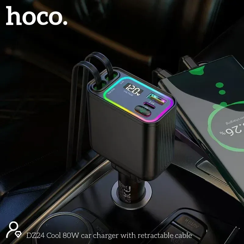 HOCO DZ24 Car Charger - 80W / USB-A / Type-C / Black